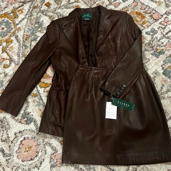 Ralph Lauren Jackets & Blazers - Lauren Ralph Lauren Women's Brown Leather Blazer & Skirt Set